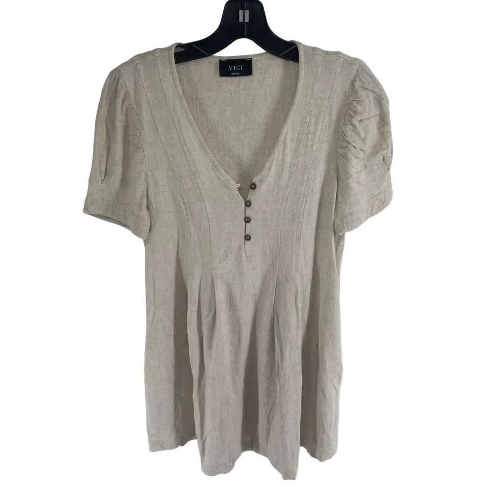 Vici Linen Blend Take a Trip Pockets Short Sleeve tunic top Small